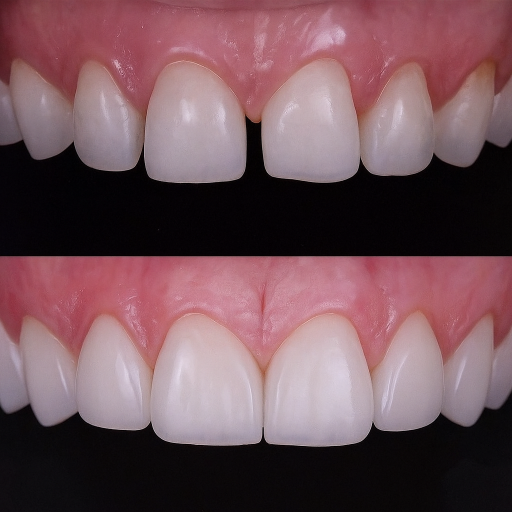 Dentist applying dental bonding to a patient's teeth